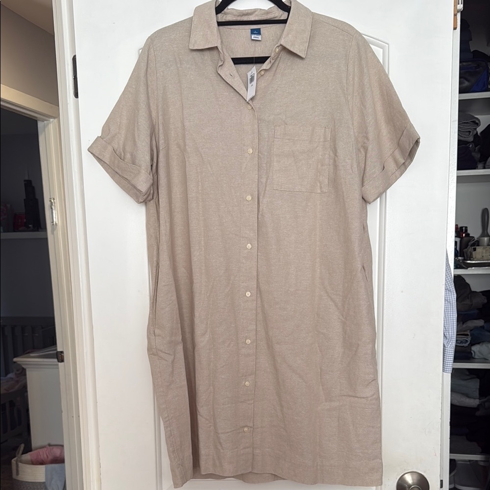 Lightweight Button-Front Shirt Dress in Taupe